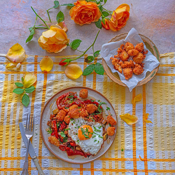 Summer pisto with golden Manchego and crispy fried egg