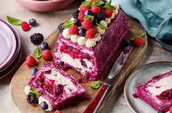 Summer pudding layered loaf with cheesecake mousse