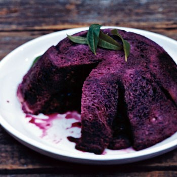 Summer pudding with blueberries and raspberries