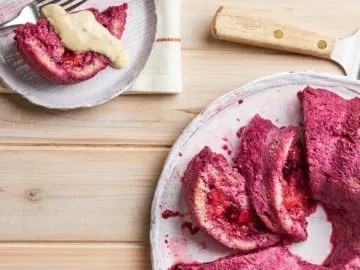 Summer pudding with fresh berries and lavender cashew cream 