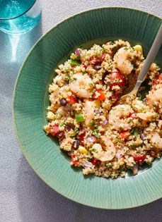 Summer quinoa salad with shrimp
