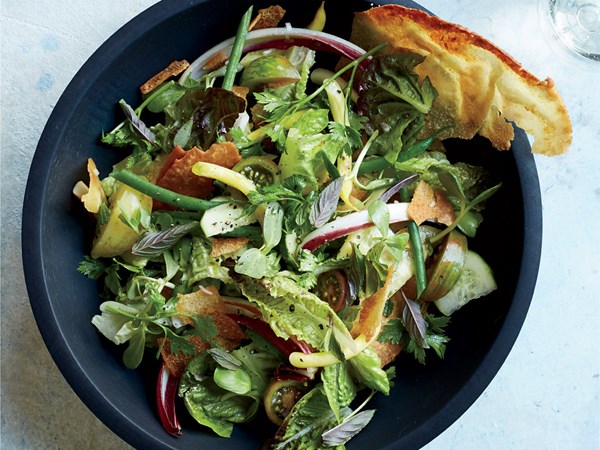Summer salad with herbs and pita crisps [Kay Chun]