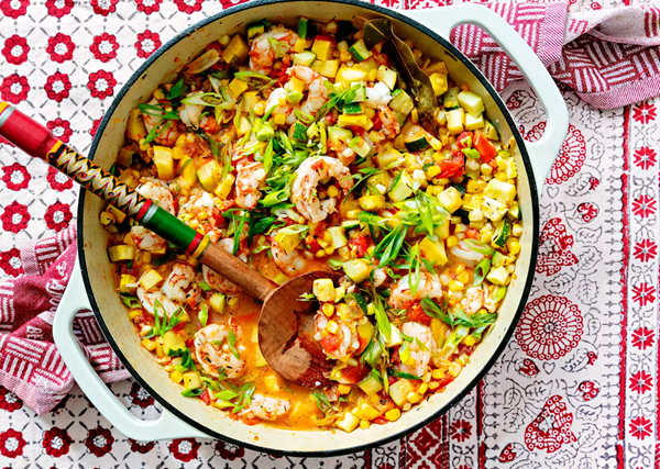 Summer squash and shrimp fricassee