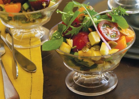 Summer squash, avocado, and cherry tomato salad