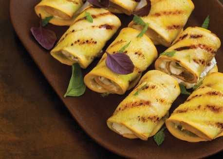Summer squash, goat cheese and herb roulades