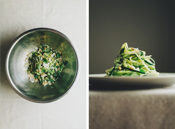 Summer squash pasta with green goddess dressing