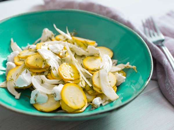 Summer squash salad with goat cheese, fennel, and dill