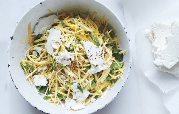 Summer squash slaw with feta and toasted buckwheat