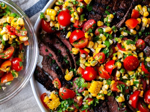 Summer steak with corn and tomatoes