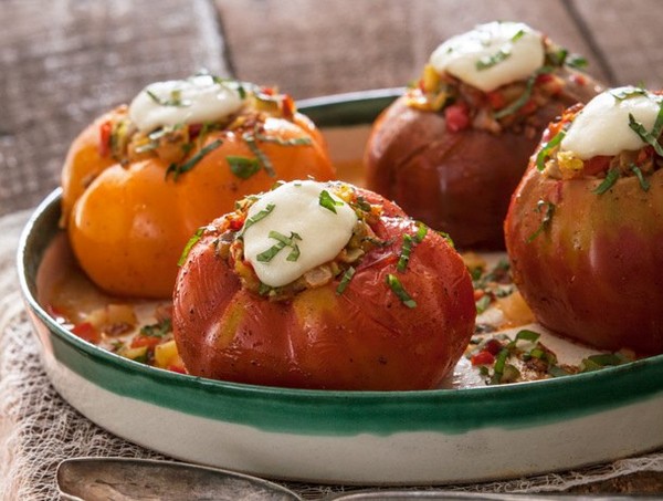 Summer stuffed heirloom tomatoes