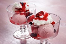 Summer sundaes with raspberry ice cream