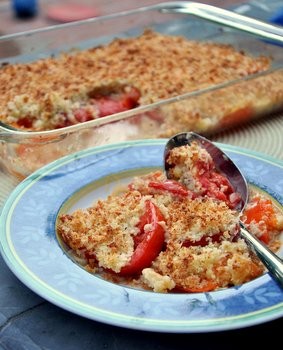 Summer tomato gratin with garlic Parmesan topping