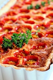 Summer tomato tart with chilli cheese pastry