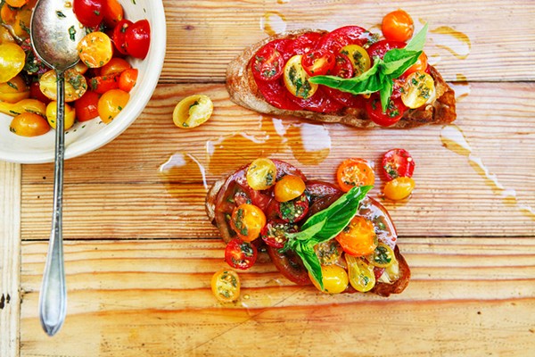 Summer tomato tartines with garlic confit