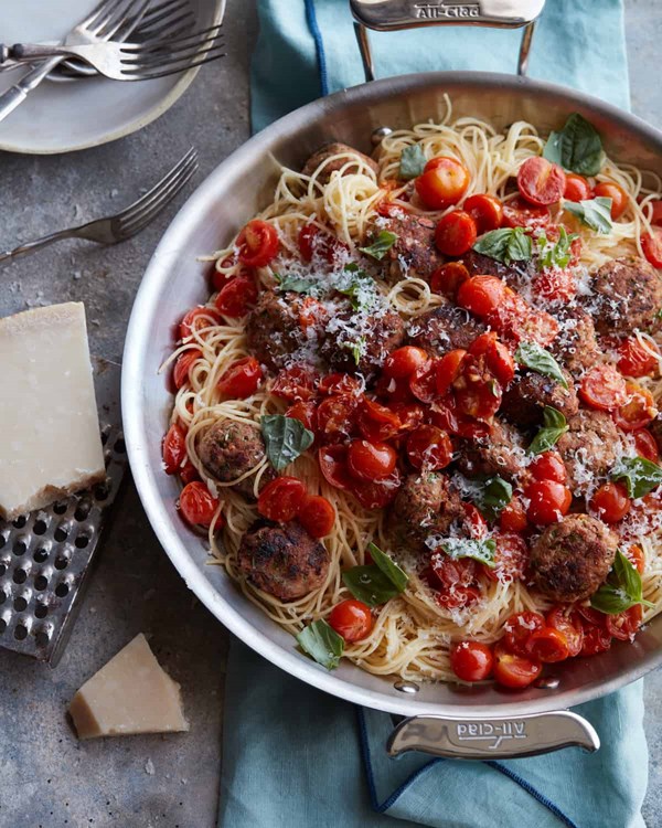 Summer turkey meatballs with angel hair