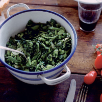 Summer vegetable stew with watercress and mint