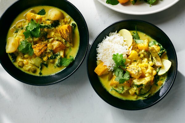 Summer vegetables in spiced yogurt sauce
