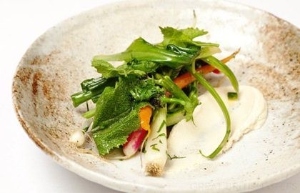 Summer vegetables with smoked cheese and herbs