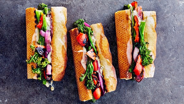 Summer-veggie melts with caper sauce