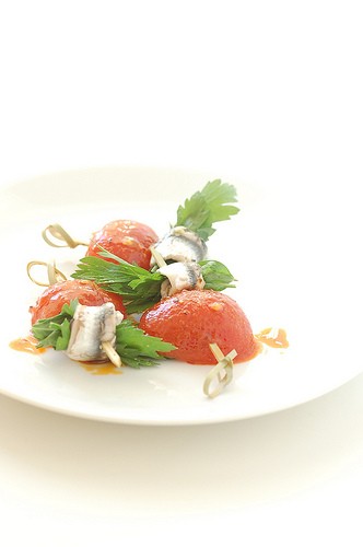 Summer white anchovy & tomato skewers