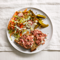 Summery slaw, ham hock and cornichons