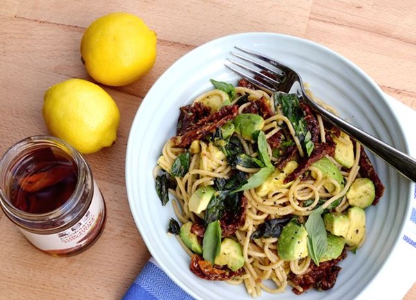 Sun-dried tomato and avocado spaghetti