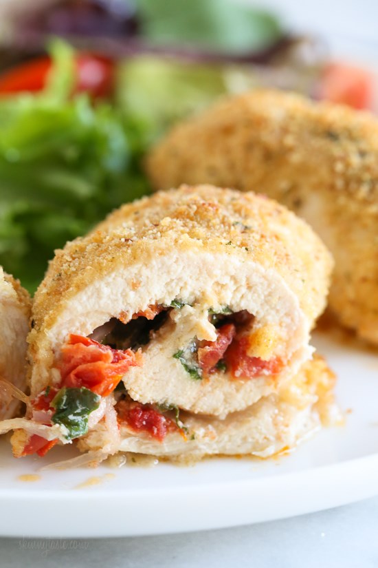 Sun dried tomato and cheese stuffed chicken rollatini
