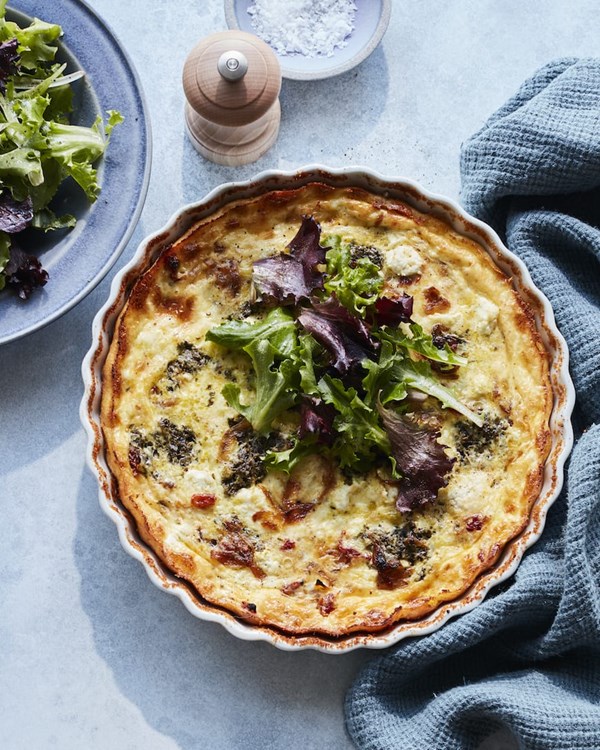 Sun dried tomato goat cheese crustless quiche