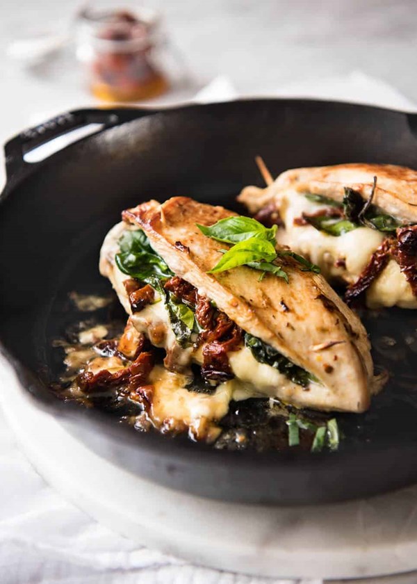 Sun dried tomato, spinach & cheese baked stuffed chicken breast