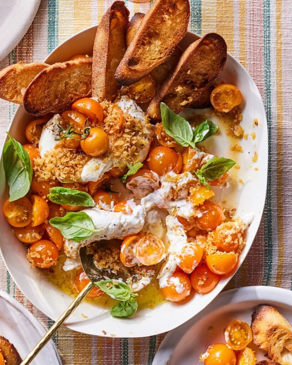 Sun Gold tomato Caprese with burrata