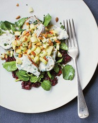 Sunchoke salad with apple-sunflower-seed relish and olive puree