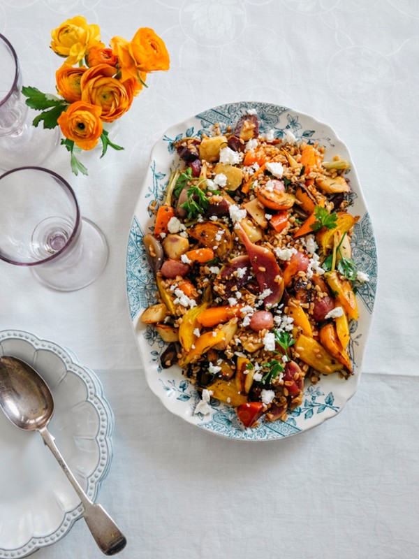 Sunday dinner roasted roots with farro and feta