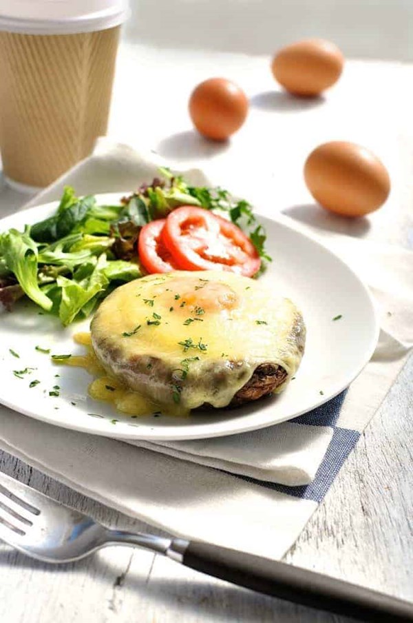 Sunday sunshine baked eggs in mushrooms