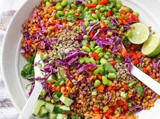 Sunflower crunch edamame salad with a sweet-and-savory sesame-ginger dressing