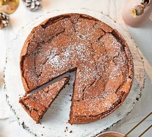 Sunken chocolate, olive oil & hazelnut cake