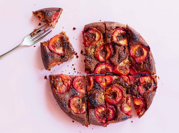 Sunken plum, spelt and ginger cake