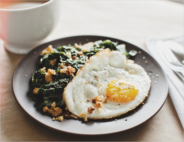 Sunny eggs + mustard-creamed chard