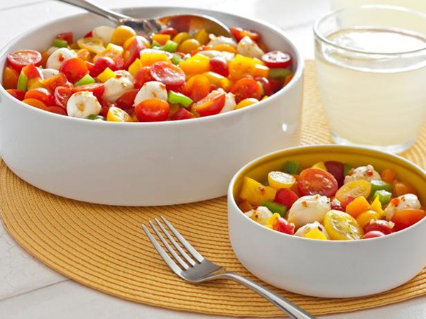 Sunny's quick tomato, peppers and mozzarella salad