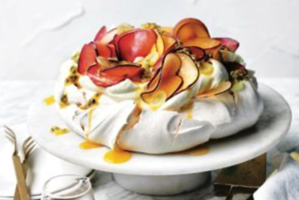 Sunset Pavlova with sweet vinegar and rosemary