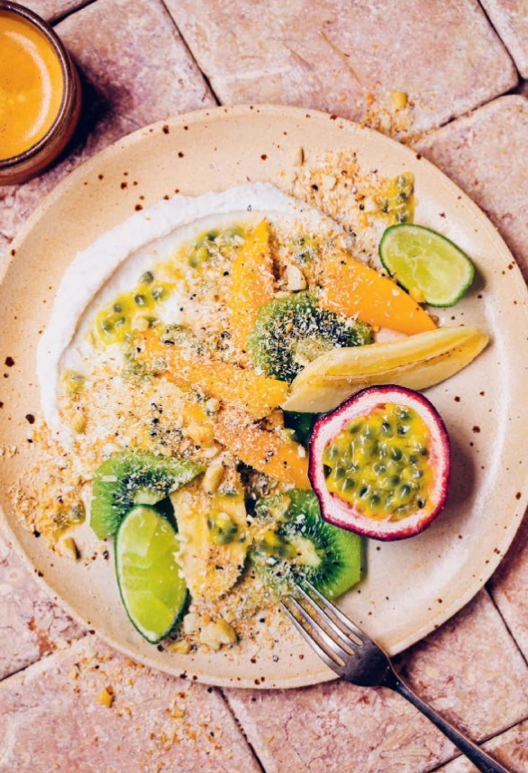 Sunshine salad with coconut cream & coconut dukkah