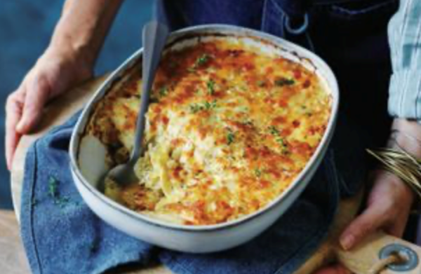 Super-cheesy potato and leek gratin