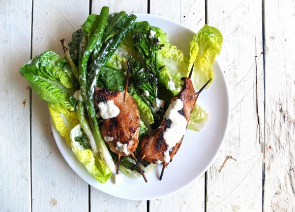 Super green BBQ chicken Caesar salad