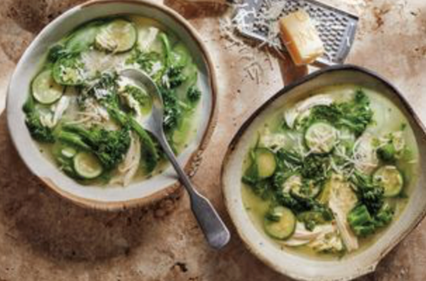 Super green risoni soup with Parmesan rind