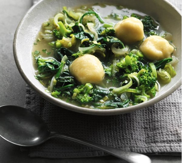 Super-green soup with ricotta dumplings