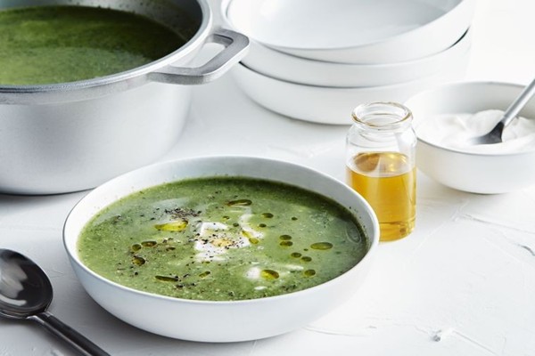 Super greens soup with truffle oil