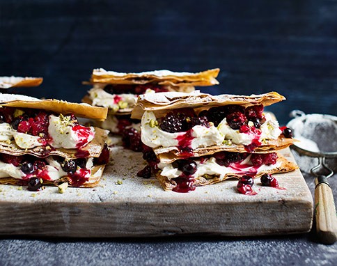 Super indulgent mixed berry filo millefeuille