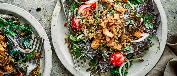 Super-seedy salad with tahini dressing