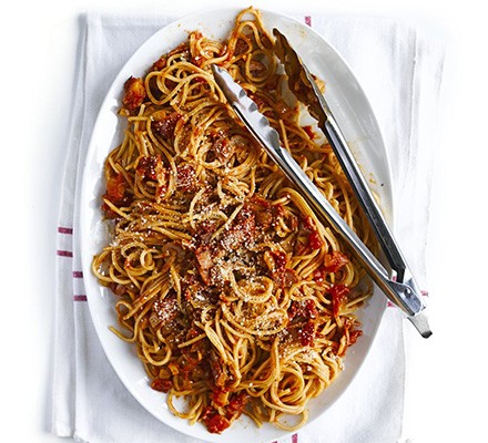 Super smoky bacon and tomato spaghetti