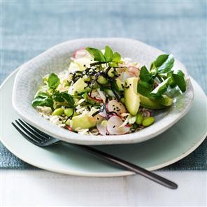 Superfood rice salad in wasabi dressing