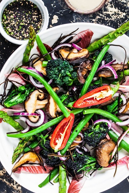 Superfood salad with miso tahini dressing